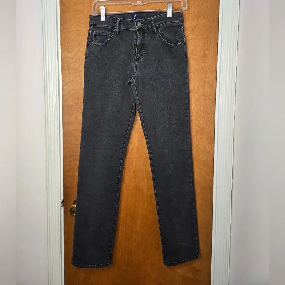 GAP Denim Jeans Girls Size 18 Slim Charcoal Black Adjustable Elastic Waist